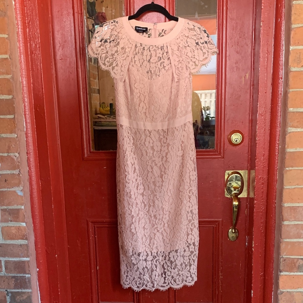 bebe Blush Lace Midi Dress